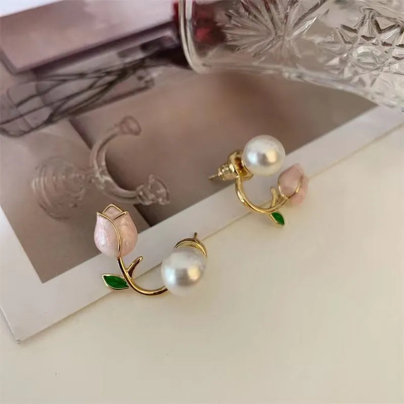 Sweet Kawaii Flower and Pearl Earrings