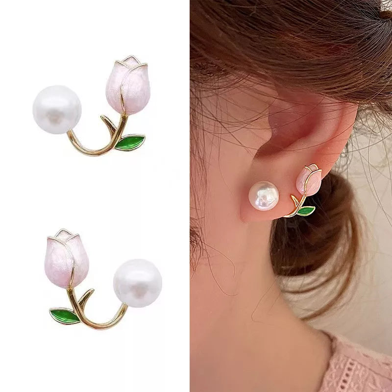 Sweet Kawaii Flower and Pearl Earrings